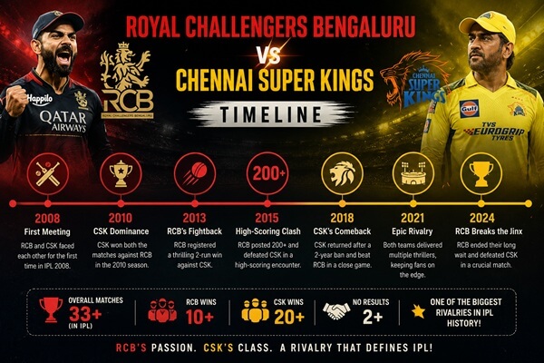Royal Challengers Bengaluru vs Chennai Super Kings Timeline